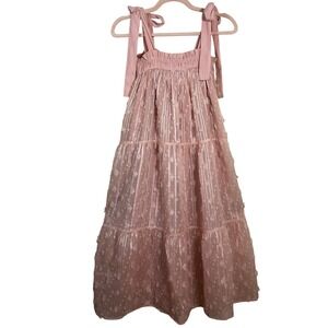 Entro Blush Pink Bow Midi Dress Shoulder Ties Fairy Princess Party